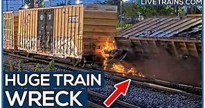 CAUGHT On Camera - HUGE TRAIN WRECK In St Louis