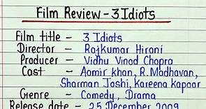 Film review writing 3 Idiots || Movie review writing 3 idiots || How to write film review in english