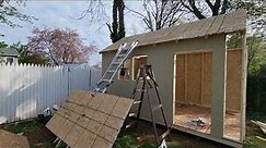 Crestwood 8×14 Wood Storage Shed - How I lifted 4×8 OSB board to roof by myself.