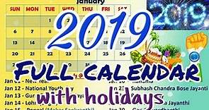 2019 full calendar with holidays/ 2019 calendar/ 2019 festivals list/ 2019 public holidays