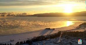 Drone video shows blizzard rolling over Montana's Flathead Lake