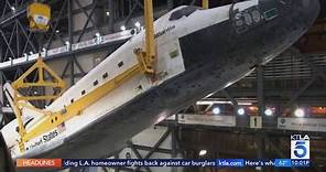 California Science Center lifting space shuttle Endeavour into launch position