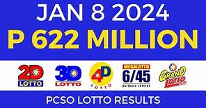 Lotto Result January 8 2024 9pm PCSO