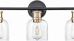 maglaw Vintage Bathroom Lighting Fixtures 3 Lights Matte Black and Gold Vanity Light with Clear Glass Shades Farmhouse Wall Lamp Sconce ETL Listed