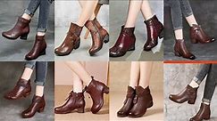 2022 new appealing pu leather vintage style chunky heal women casual& office wear slip on ankle boot