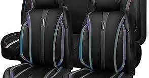 CAR Pass Nappa Leather Car Seat Covers, Durable Waterproof Luxury Universal for SUV Pick-up Truck Sedan, Anti-Slip Driver 5 Seats Covers Full Set with Backrest (Black Chameleon Iridescent Reflective)