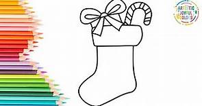 Red Christmas Stocking with Candy Cane Coloring Page | How to Color a Festive Holiday Design