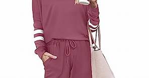 UVN Sweatsuits 2pcs Sets Womens Jogger Set Casual 2 Piece Outfit Striped Sweatshirts Long Pants Tracksuits