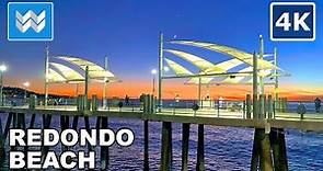 [4K] Sunset at Redondo Beach Pier in South Bay, California USA - Walking Tour 🎧 Binaural Sound