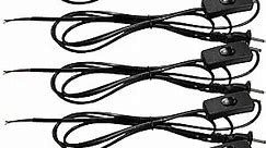 Lamp Cord with Switch Plug, Fjyikj Extension Cords with Molded Plug 6 Foot Wiring Stripped Ends Ready for DIY and Repairing Lights Cable,5 Packs (Black)