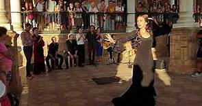 Flamenco dance group in Plaza de España Sevilla, September 2019