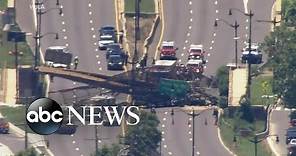 Pedestrian bridge collapses on busy freeway in Washington, DC