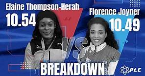 Elaine Thompson-Herah 10.54 vs Florence Joyner 10.49 Breakdown