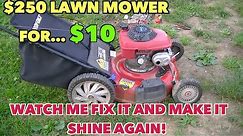 $250 Lawn Mower at a yard sale....For $10.00... From Ugly to shining like new.