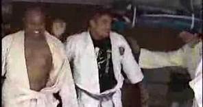 Rolling with Rickson Gracie in his garage