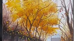 How to draw Autumn scenery with acrylic🎨 #Autumn #scenery #ACRYLIC #sunset #naturel #tree #scenerypark #scenery | Singnum Kanjanapas