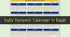 Dynamic Calendar for 2020 in Excel