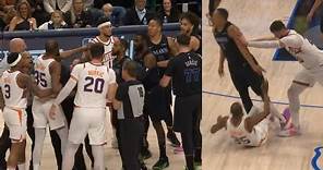 Grant Williams stands over Kevin Durant so Nurkic pushes him and it gets heated