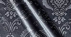 Embossed Velvet Damask Charcoal, Fabric by The Yard