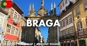 Braga walking tour in 4K with animated map. Portugal.