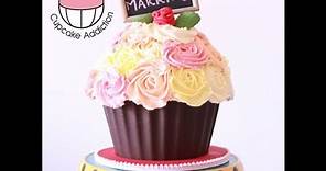 Decorate a GIANT CUPCAKE Shabby Chic Rose Bouquet Design - A Cupcake Addiction How To Tutorial