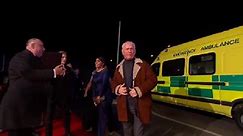 Casualty cast arrive in ambulances