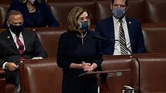 Nancy Pelosi delivers remarks during House debate to impeach President Donald Trump