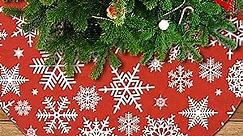 Christmas Tree Skirt, 32 inch Red with Snowflakes Xmas Tree Decorations, Merry Christmas Party, Large Xmas Holiday Home Decor
