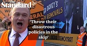 Liberal Democrat leader Ed Davey drives a ‘Tory removals’ van in election campaign stunt