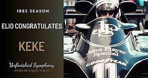 Elio congratulates Keke Rosberg for the 1982 Championship