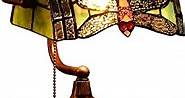 Bieye L10058 Dragonfly Tiffany Style Stained Glass Banker Table Lamp with 10-inch Wide Lampshade and Zinc Base for Reading Working Desk (Green)