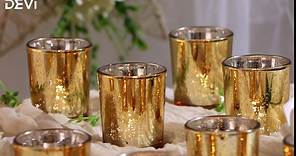 Gold Votive Candle Holders 24pcs, Mercury Glass Tealight Candle Holder, Gold Wedding Centerpieces for Table Decorations, Gold Valentine Party Bridal Shower Decorations