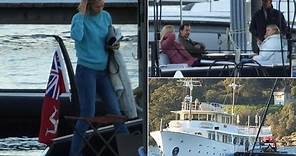 Lachlan and Sarah Murdoch watch the sunset on their new $30million yacht as the cruise around Sydney