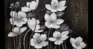 Easy Black and White Floral Acrylic Painting Tutorial for Beginners LIVE