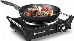 Hot Plate, Techwood Electric Stove for Cooking, 1500W Countertop Single Burner with Adjustable Temperature & Dual Handles, 7.5” Cooktop for RV/Home/Camp, Compatible for All Cookwares Upgraded Version