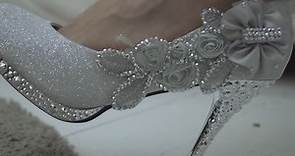 GETMOREBEAUTY Women's Silver Lace Flower Pearls Closed Toes Wedding Shoes Pumps