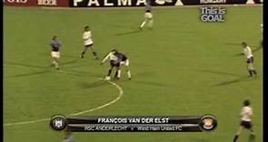 Goal! Francois Van der Elst. UEFA cup 1975/1976. Final. RSC Anderlecht - West Ham United FC