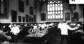 1950s Oxford University, College Life, Dinner in Dining Hall, Archive Footage