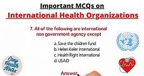 International Health Organizations with headquarters ।। Important MCQs with answers