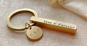 【客製化禮物】黃銅刻字鑰匙圈 大圓牌(單支) - 設計館 Fuchia語黃銅 鑰匙圈/鑰匙包 - Pinkoi