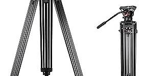 Video Tripod, COMAN 74" Professional Heavy Duty Camera Tripods with Quick Release Plate and 360° Fluid Head, Tall Travel Tripod Stand for DSLR, Camcorder, Aluminum Twin Tube Leg, Max Load:17.6lbs/8Kg