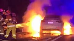 A Tesla Model 3 electric car caught fire
