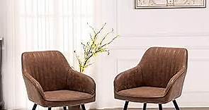 annjoe Faux Leather Accent Arm Chairs for Living Room Leisures/ Upholstered Chair with Metal Legs Set of 2 for Home Kitchen Office Bistro Cafe, Brown
