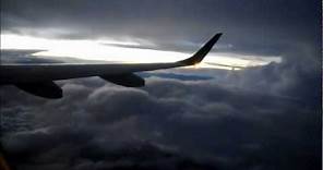 Turbulence, thunderstorm and dark sky during take-off