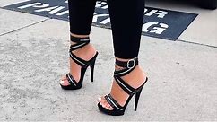 Ashley Tries Out Fabulicious SULTRY-619 Strappy Black 6 Inch High Heel Shoes With Test Walking
