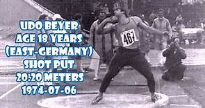 Udo Beyer age 18 years (East-Germany) shot put 20.20 meters 1974-07-06 Leipzig .