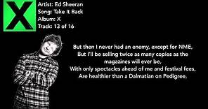 Take It Back - Ed Sheeran Lyrics