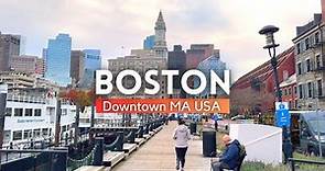 Boston Downtown Walking Tour 2024 4K HDR | Boston MA USA Night walk