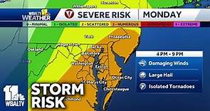 Severe thunderstorms possible for Maryland area