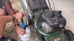 How to change oil on a Briggs and Stratton petrol lawn mower engine using an oil extractor pump